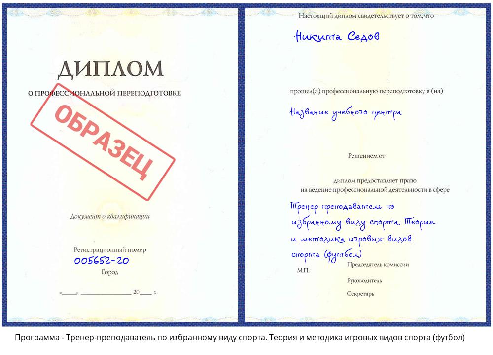 Тренер-преподаватель по избранному виду спорта. Теория и методика игровых видов спорта (футбол) Зеленодольск