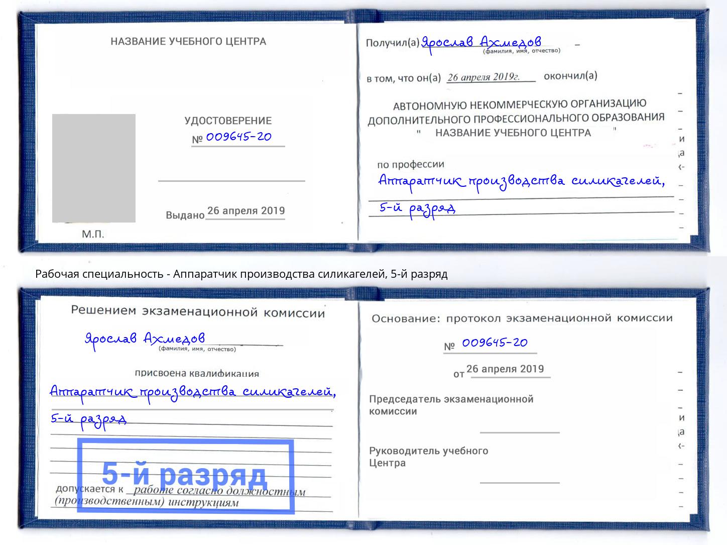 корочка 5-й разряд Аппаратчик производства силикагелей Зеленодольск