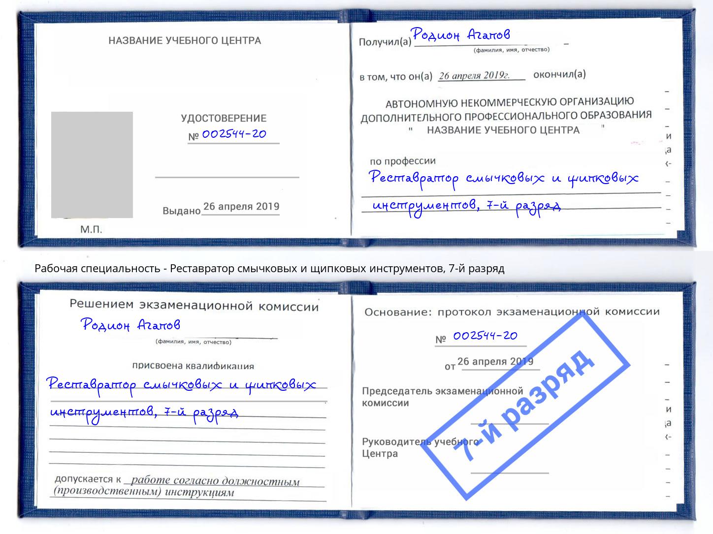 корочка 7-й разряд Реставратор смычковых и щипковых инструментов Зеленодольск