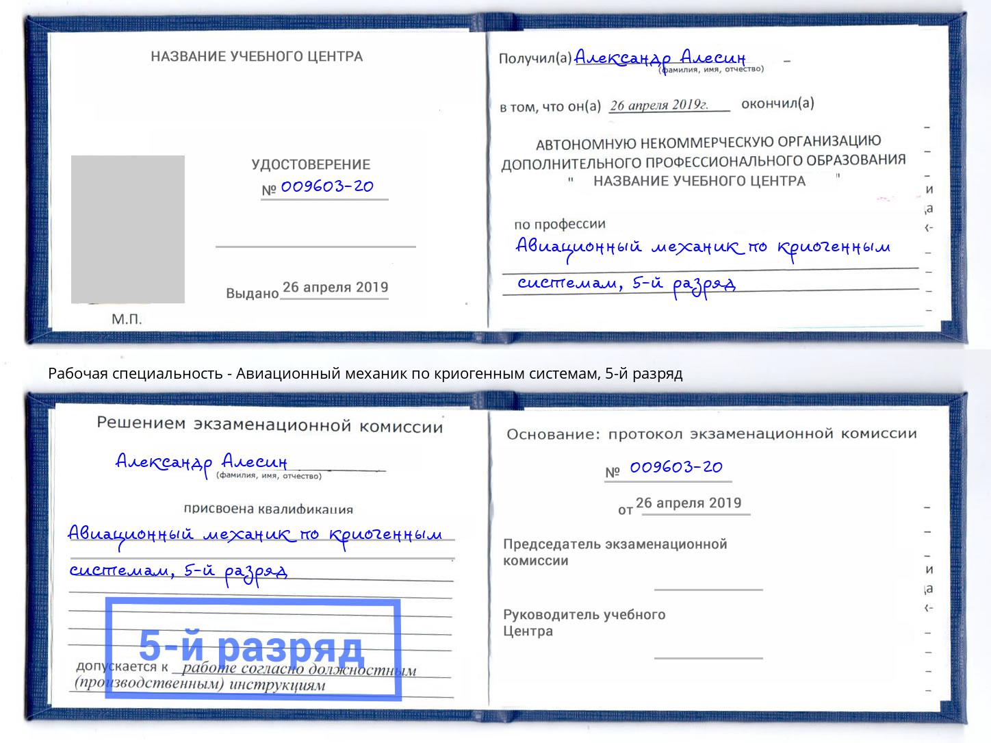 корочка 5-й разряд Авиационный механик по криогенным системам Зеленодольск