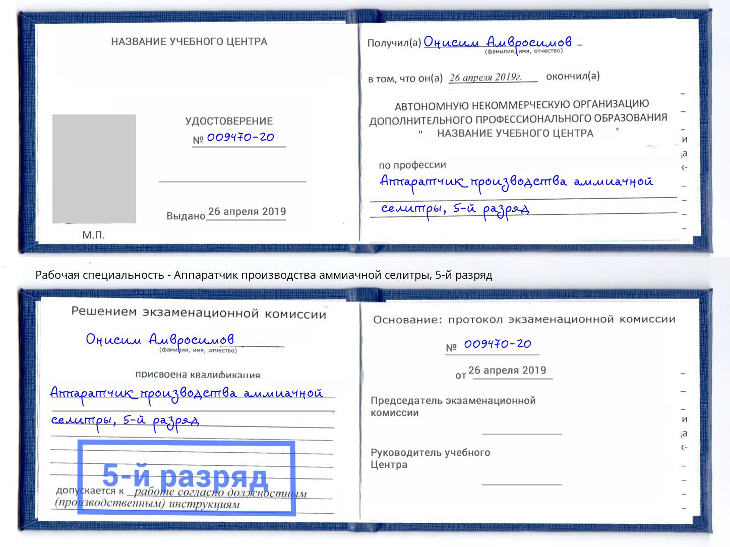 корочка 5-й разряд Аппаратчик производства аммиачной селитры Зеленодольск