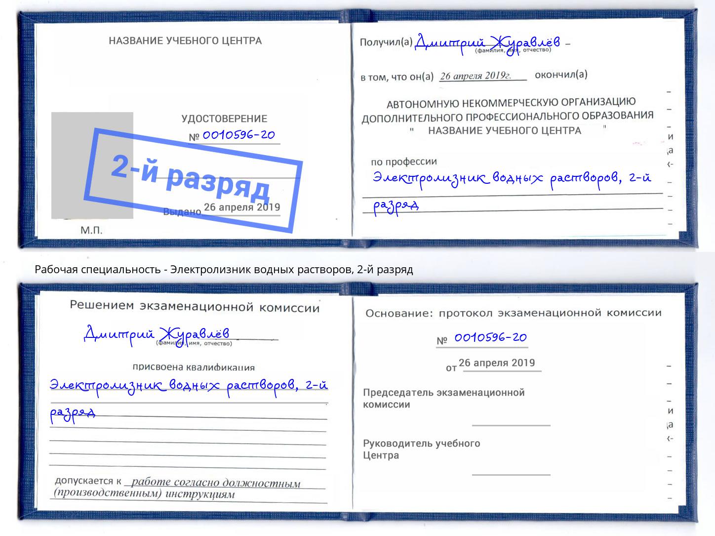 корочка 2-й разряд Электролизник водных растворов Зеленодольск