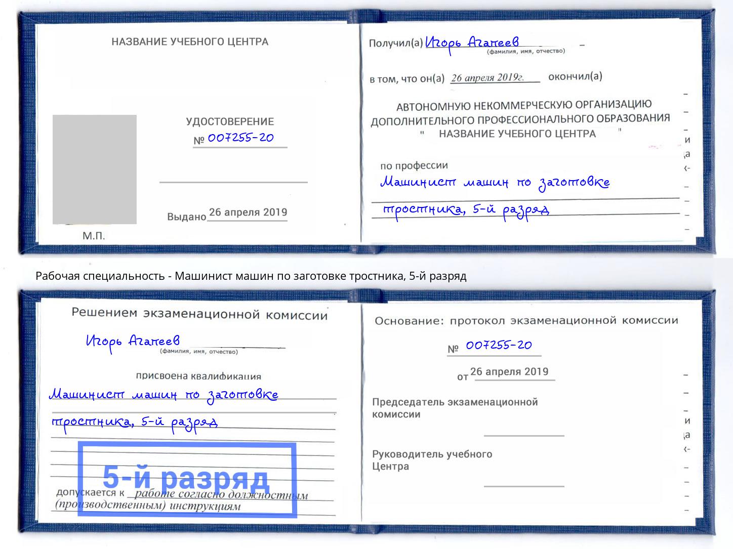 корочка 5-й разряд Машинист машин по заготовке тростника Зеленодольск