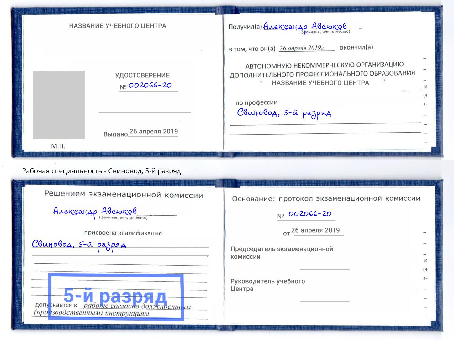 корочка 5-й разряд Свиновод Зеленодольск