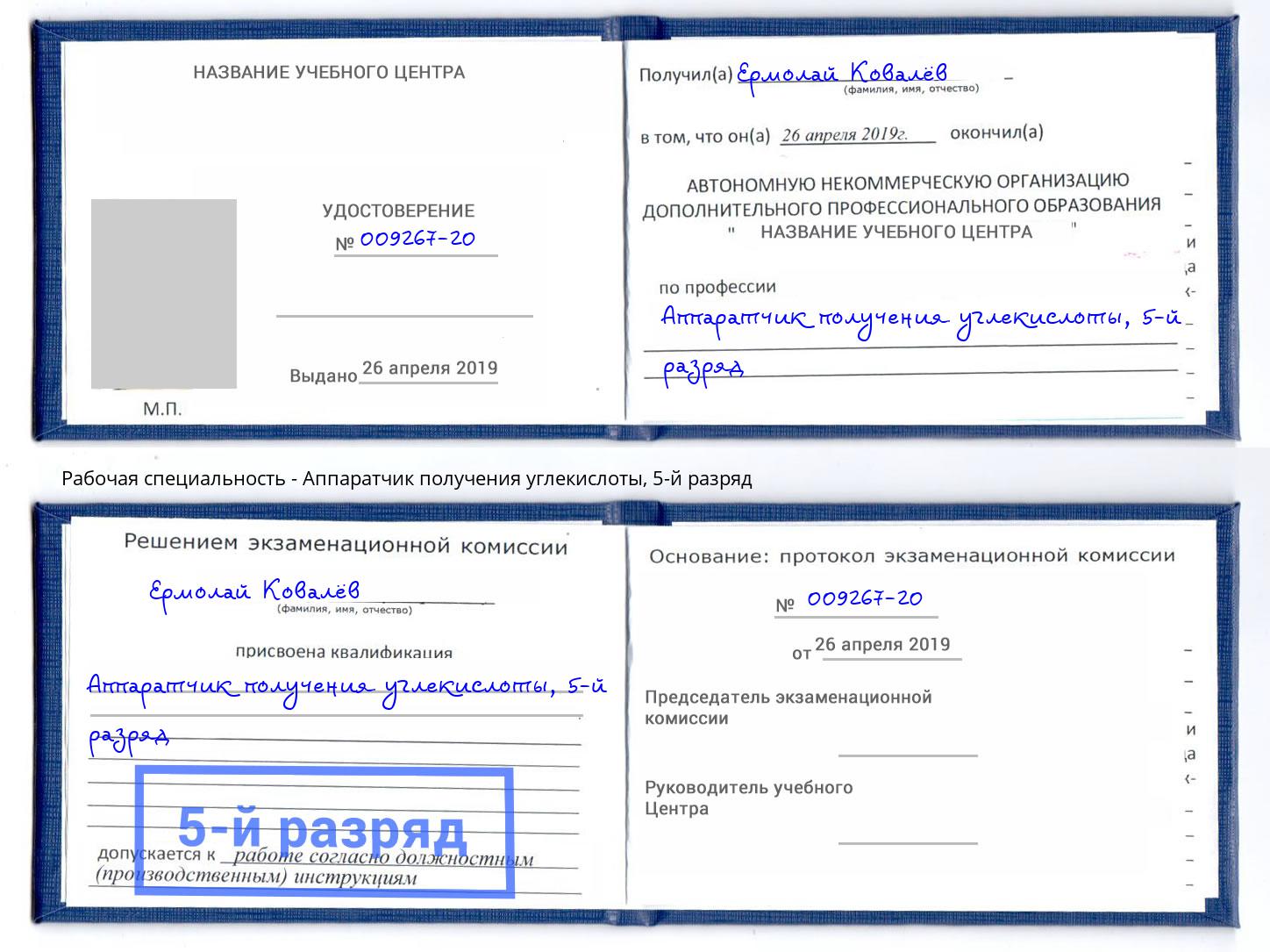 корочка 5-й разряд Аппаратчик получения углекислоты Зеленодольск