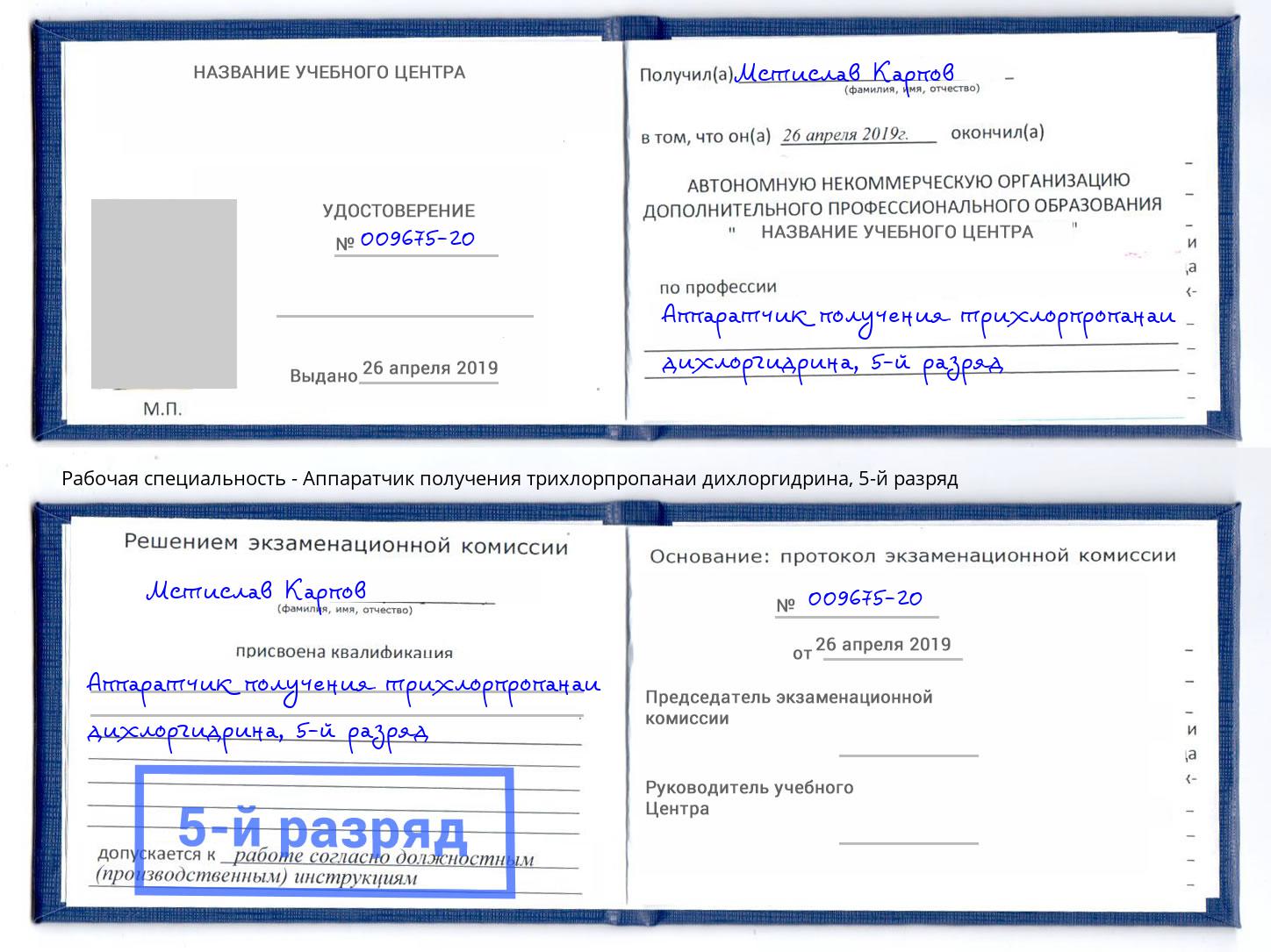корочка 5-й разряд Аппаратчик получения трихлорпропанаи дихлоргидрина Зеленодольск